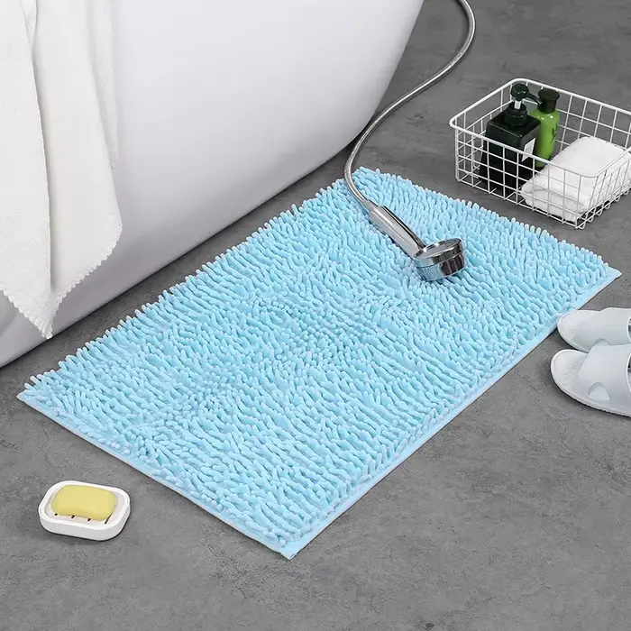Tapis de bain en Chenille bleu doux et absorbant, 40x60cm, 1 pièce, tapis de douche antidérapant et 