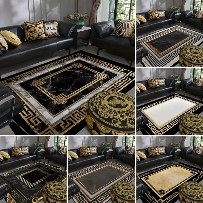 Tapis de luxe en marbre noir et or