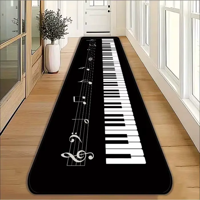 Tapis exclusif sur le thème du piano pour les amateurs de musique, antidérapant, facile à nettoyer e