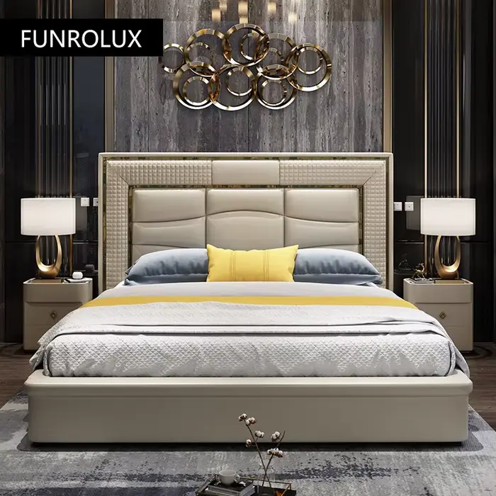 Lit double en cuir de style moderne minimaliste
