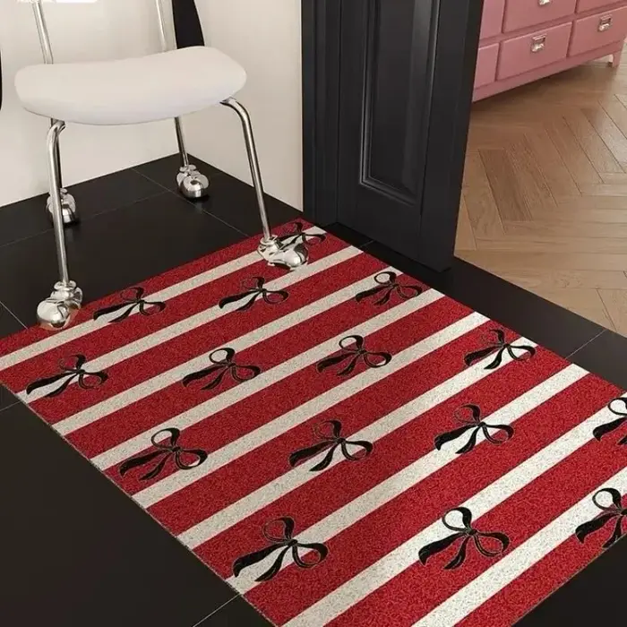 Tapis rayé à nœud pour décoration de chambre de fille, tapis à bobine, décoration de chambre à coucher, Simple et généreux, salle de bains, cuisine, balcon, tapis antidérapant