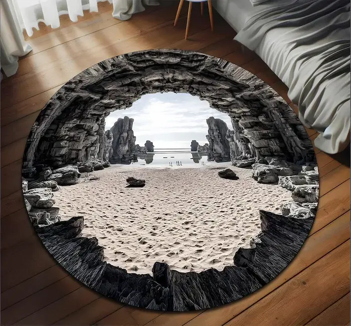 Tapis de plage rond effet 3D Illusion de Plage