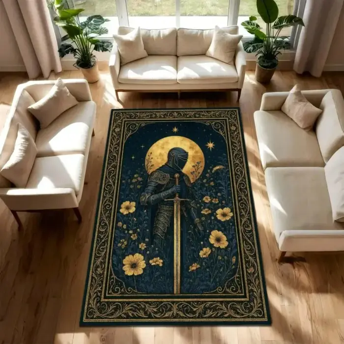 Tapis de chevalier épée et Dragon de couleur foncée rétro