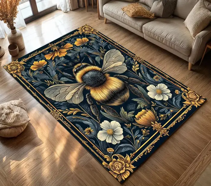 Tapis à motifs floraux et abeilles pour la maison, le salon, la chambre à coucher, la cuisine, tapis