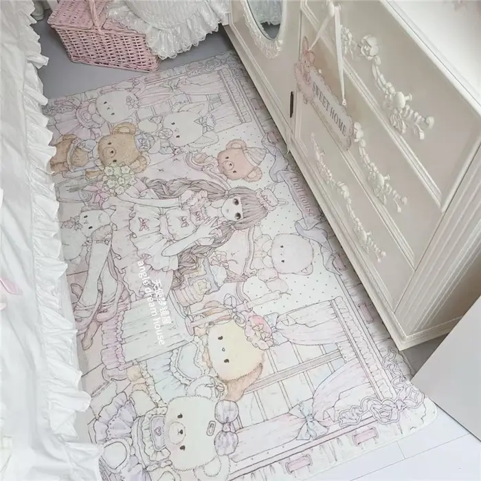 Grand tapis rectangulaire de dessin animé pour filles