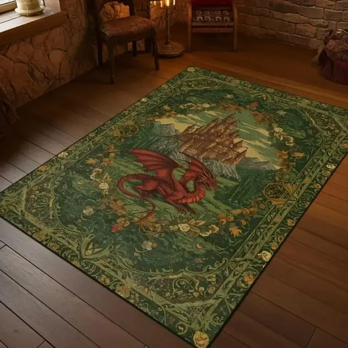 Tapis de chevalier épée et Dragon de couleur foncée rétro
