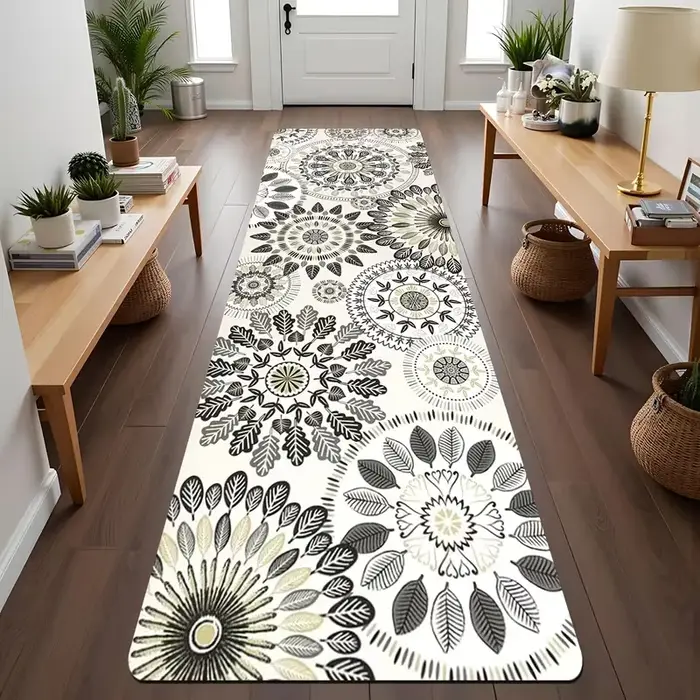Tapis de couloir bohème à imprimé floral géométrique