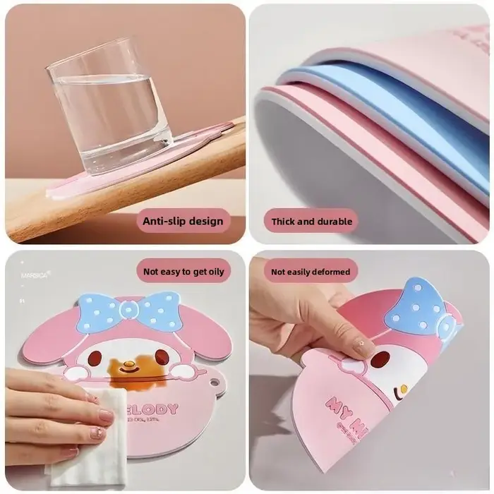 Tapis de cuisine en silicone antidérapant rose lapin Kawaii