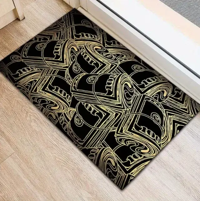 Tapis décoratif rose avec signe dollar, antidérapant et absorbant, idéal pour les entrées de chambre et de salon, design rose vif
