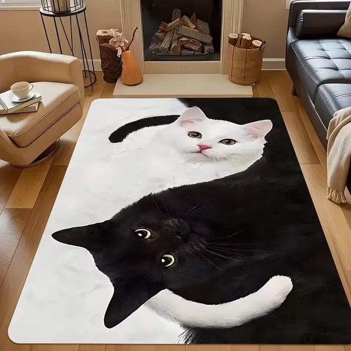 Chat noir et blanc, tapis à motif créatif