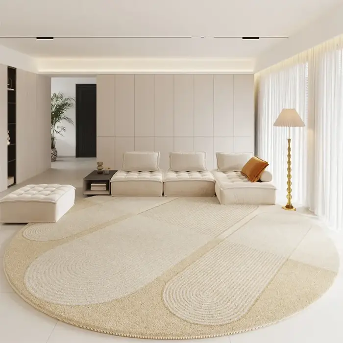 Tapis modernes pour chambre à coucher, doux et moelleux, épais, rond, crème, décoration de salon, an