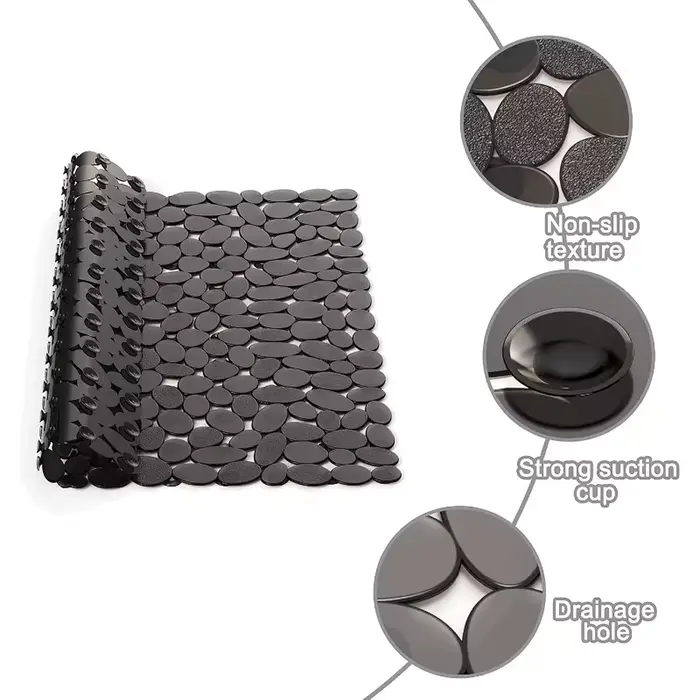 Tapis de bain galets antidérapant, tapis de sol de douche, Texture pierre, tapis de salle de bain en plastique avec ventouses, tapis carré antidérapant