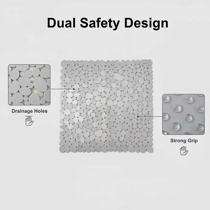 Tapis de bain galets antidérapant, tapis de sol de douche, Texture pierre, tapis de salle de bain en plastique avec ventouses, tapis carré antidérapant
