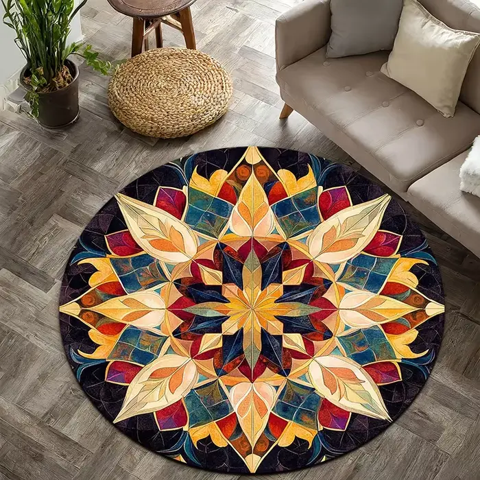 Tapis rond bohème floral style ferme