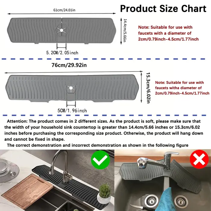 Tapis de protection long en silicone pour robinet d'évier