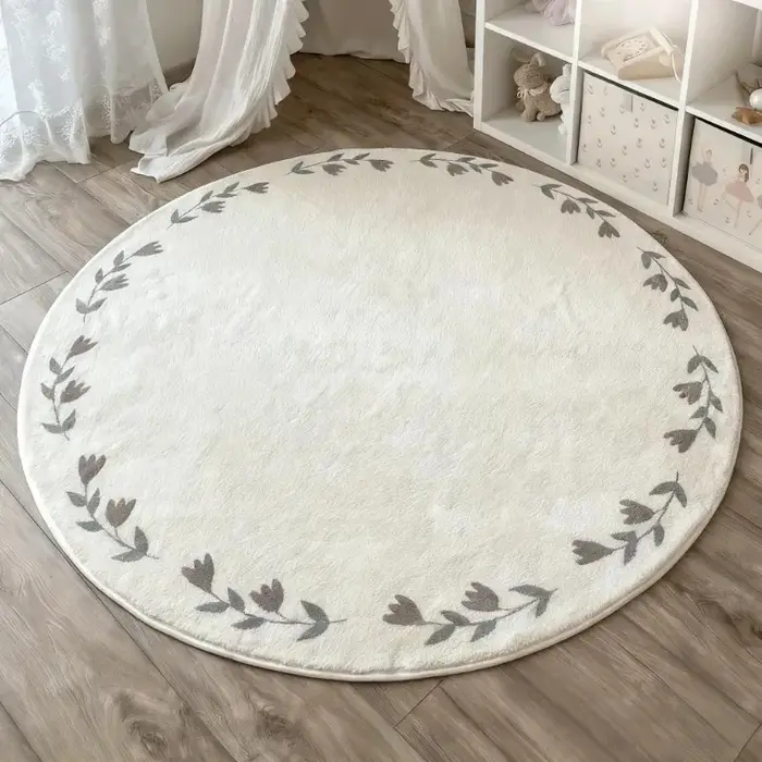 Tapis rond à fleurs, tapis moelleux et doux