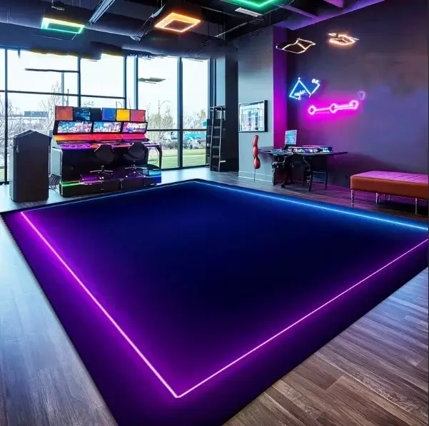 Tapis de jeu à motif néon dégradé bleu-violet, style esports, tapis rétro, tapis décoratif pour les 