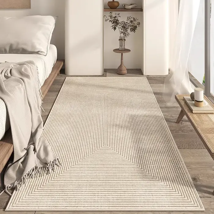 Tapis de chambre à coucher, décoration de maison, tapis de chevet Beige, tapis de sol antidérapant,