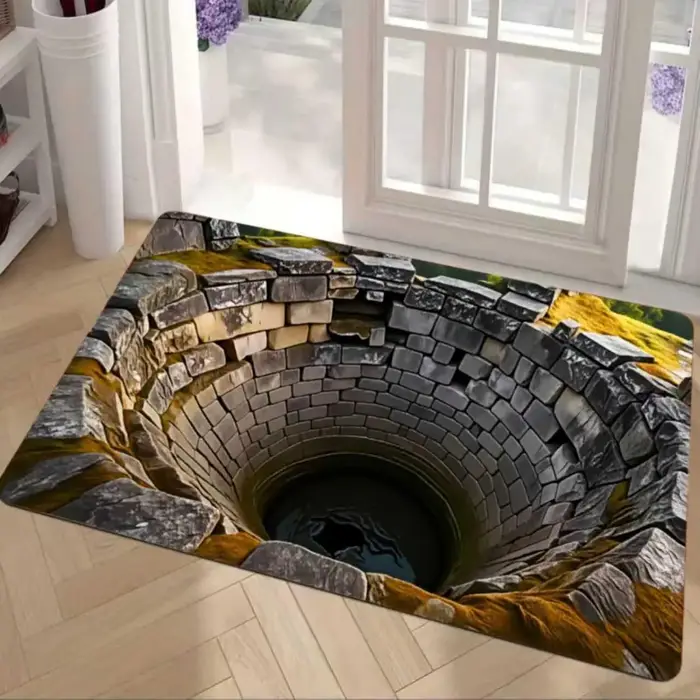 Tapis 3D Illusion de Trou de Pierre Antidérapant