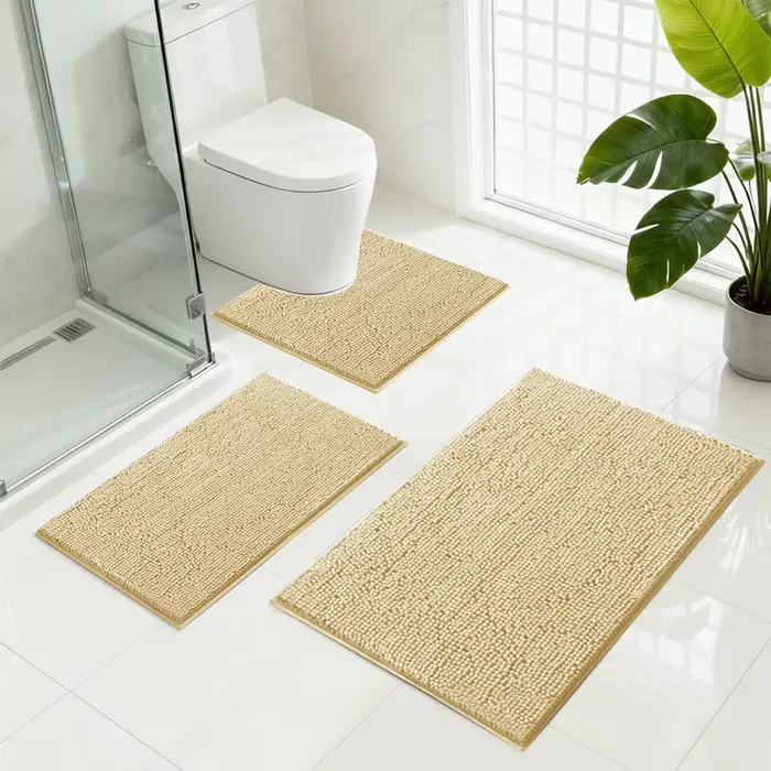 Ensemble de tapis de salle de bain absorbants, antidérapant, 3 pièces, lavable, en Chenille, pour ba