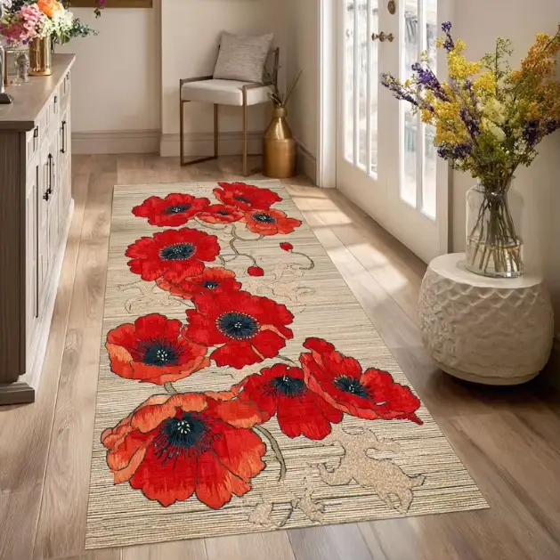 Tapis à fleurs de coquelicot rouge