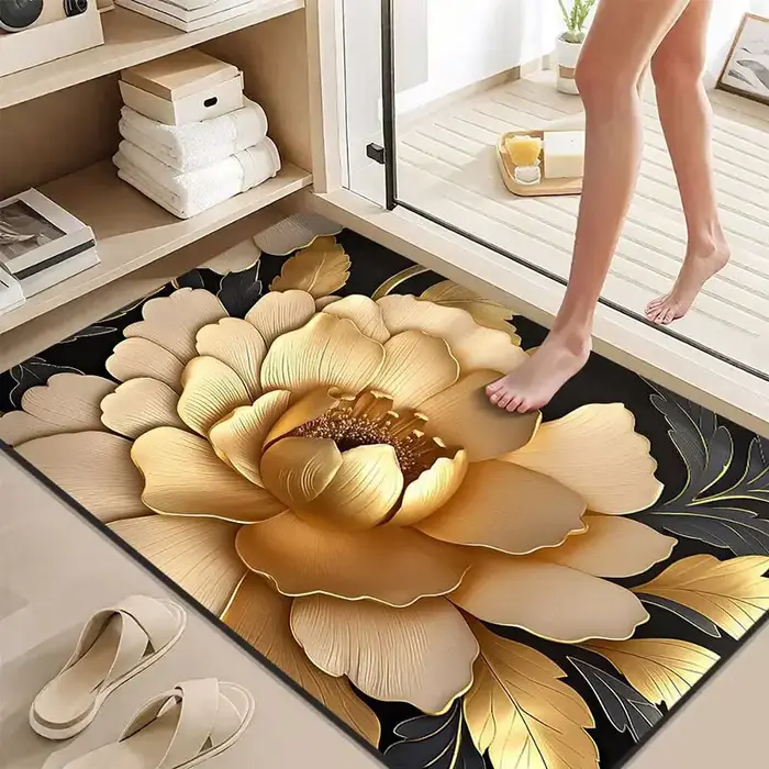 Tapis de sol au design floral doré