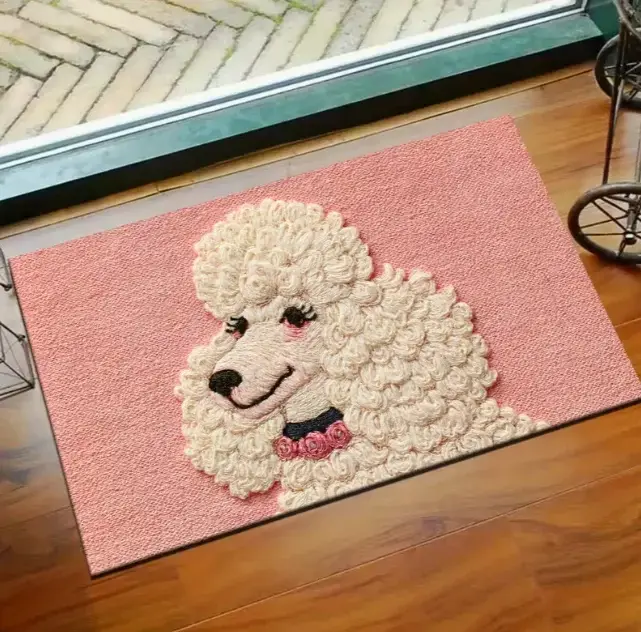 Tapis de sol doux et confortable en forme de caniche à poils blancs et yeux noirs