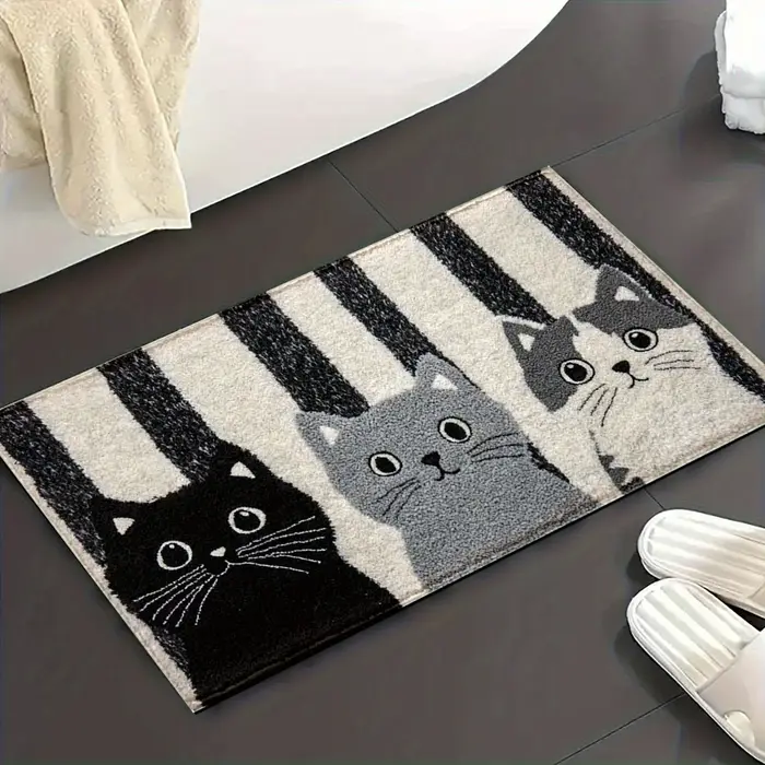 VIKAMA rayé dessin animé chat tapis doux paillasson imperméable tapis de sol pour chambre tapis pour