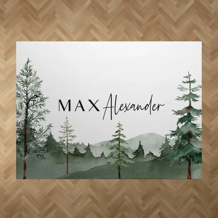 Tapis de forêt personnalisé avec nom, décor de chambre à coucher naturel de Style nordique, cadeau p