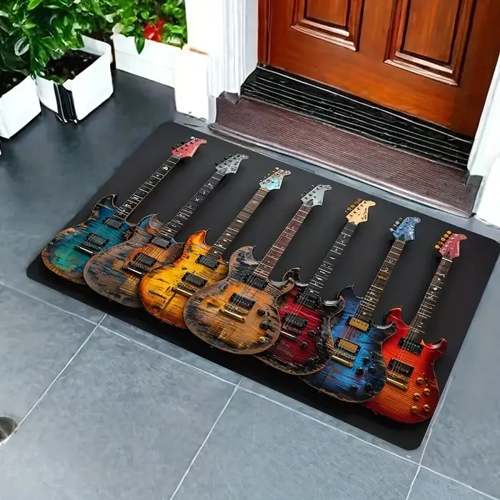 Tapis de guitare électrique vintage VIKAMA, thème rock, antidérapant et lavable, pour studio de musique, chambre à coucher, décoration de man cave