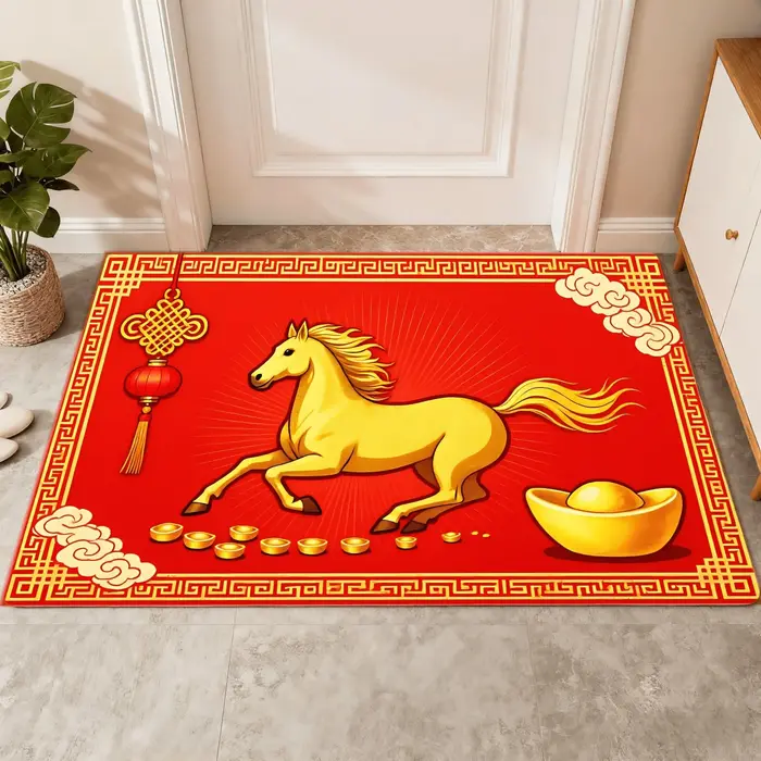Tapis antidérapant VIKAMA motif cheval rouge pour le Festival du Printemps