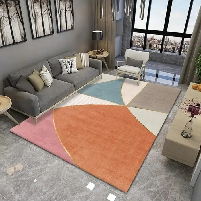 Tapis de Sol à Lignes Géométriques Gris et Orange