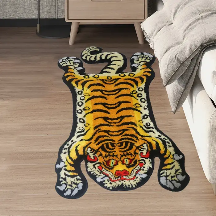 Tapis tigre 3D doux en forme d'animal
