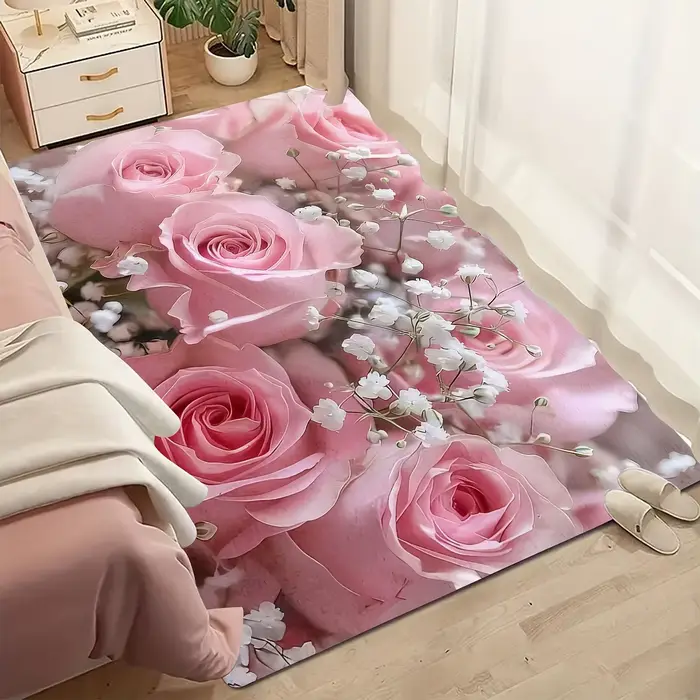 Tapis décoratif VIKAMA à roses roses