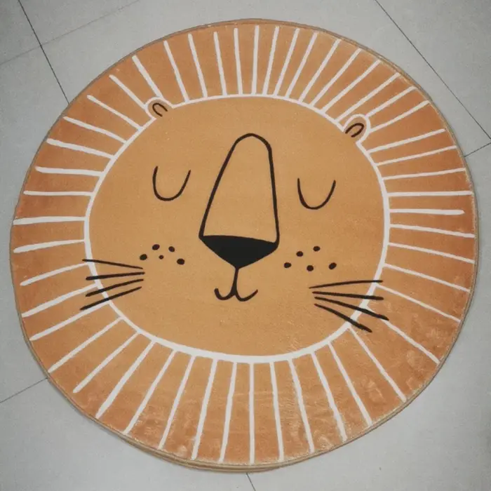 Tapis de jeu rond en forme de Lion de dessin animé pour enfants, tapis rond pour salon, chambre à co