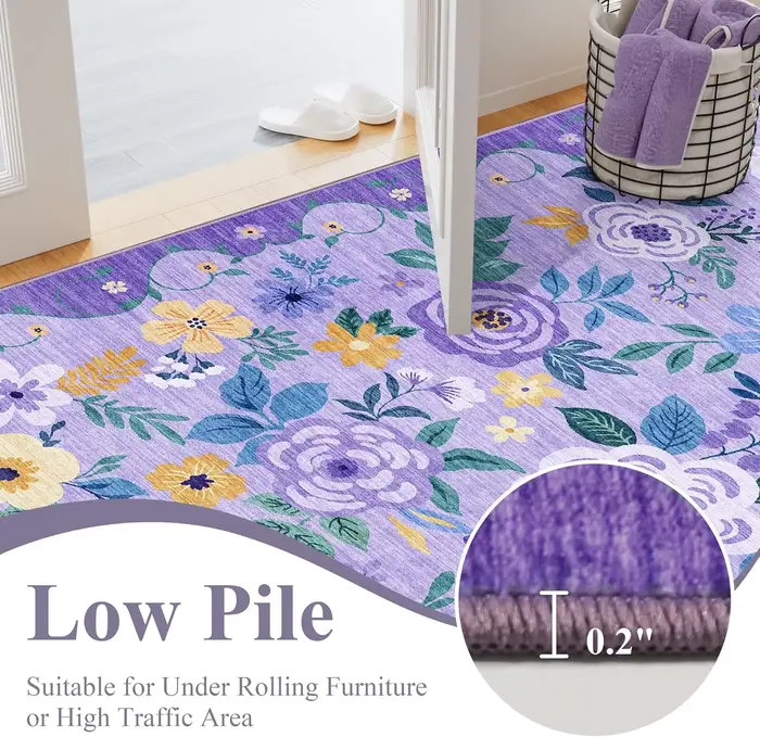 Tapis Bohème Floral Violet pour Salon