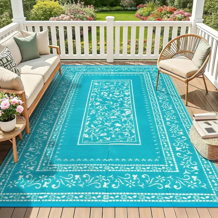 Tapis d'extérieur à imprimé floral bohème, style ethnique, antidérapant, pour balcon, cour, terrasse
