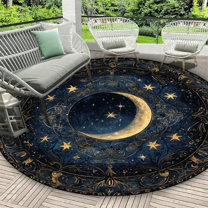 Tapis de sol circulaire à motif étoile et lune