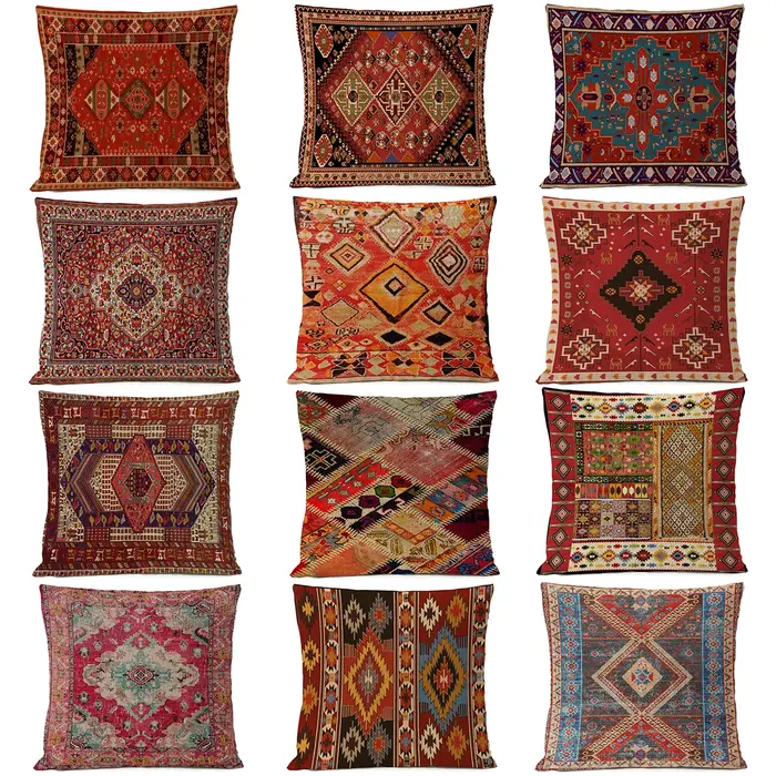 Taie d'oreiller décorative pour canapé, tapis persan ethnique, coussin géométrique, rouge, bleu, tribal, bergame, bohème, décoration de la maison