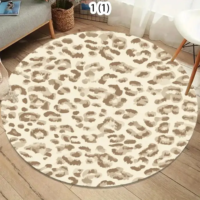 Tapis rond classique beige marron à imprimé léopard