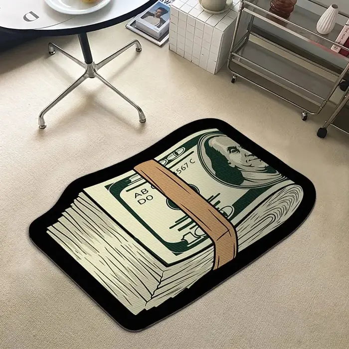Tapis de chambre antidérapant, résistant aux taches, confortable, motif dollar tendance, tapis de décoration pour la maison de forme irrégulière