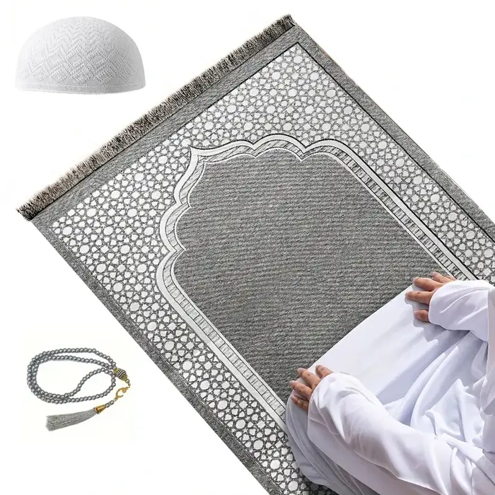Tapis de prière musulmans portables avec capuchon et perles de prière