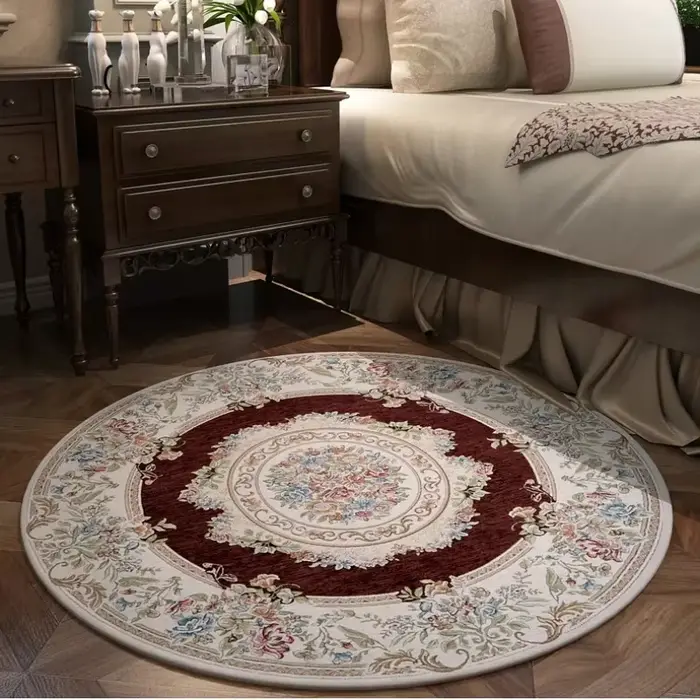 Tapis rond à fleurs, motif de vigne, élégant, Vintage, doux, antidérapant, décoration de la maison,
