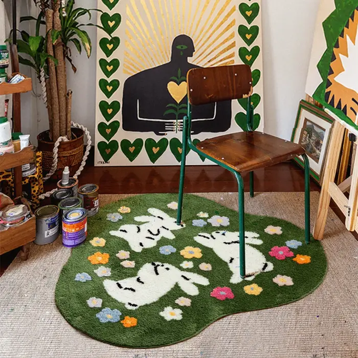 VIKAMA Tapis de sol en forme de lapin vert de dessin animé