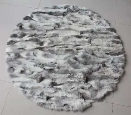 Couverture ronde en fourrure de lapin véritable pour salon