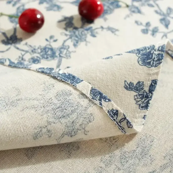 Nappe en coton et lin à fleurs, couverture de Table ronde lavable et rustique pastorale pour décorat