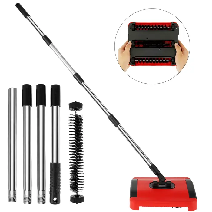 Balayeuse de sol pour tapis, nettoyeur de balai automatique à poussée manuelle pour tapis de bureau 