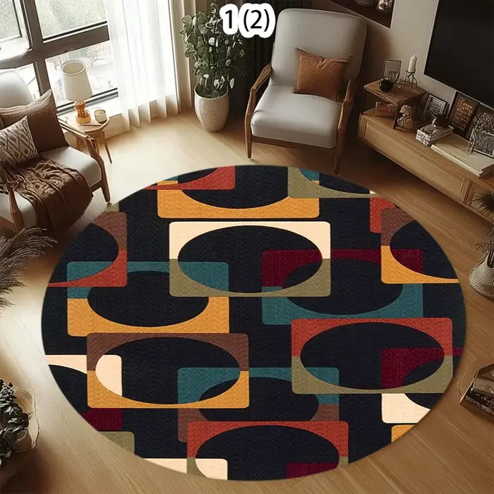 Tapis rond géométrique rétro