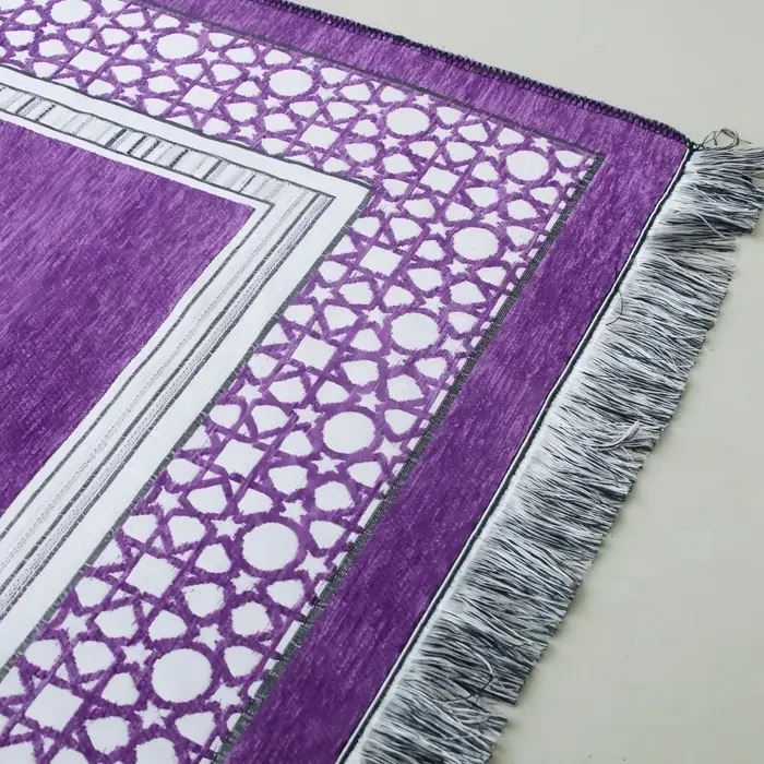 Nouveau tapis de prière pliable lavable antidérapant islamique rectangulaire avec pompon, tapis de salon