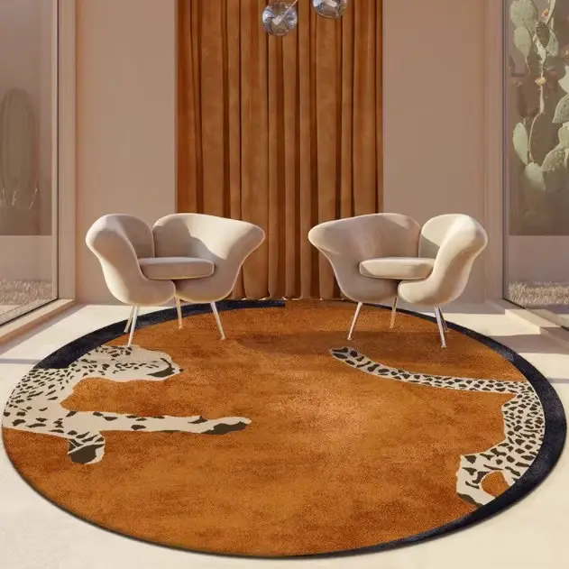 Tapis de salon rond motif léopard